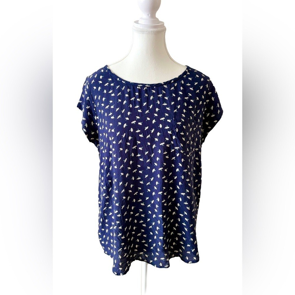 Joie Silk Blouse Navy Floral Print Size Large